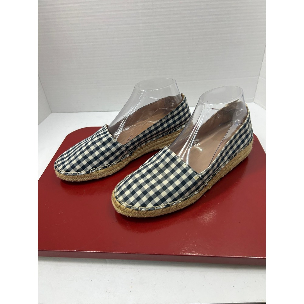 Merona Gingham Espadrille Flats 8.5 Navy White Slip On Coastal Preppy Boho